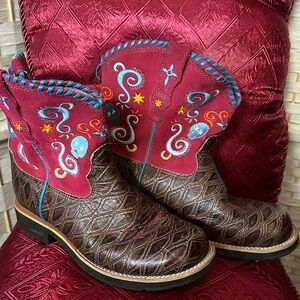 Ariat Kids Boots - Brown and Red with Colorful Embroidery